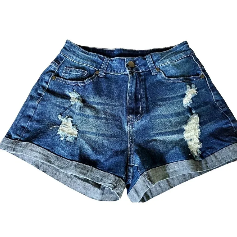 Shorts Sm Distressed Cuffed Ripped jean Denim Shorts Mid Rise Summer Classic